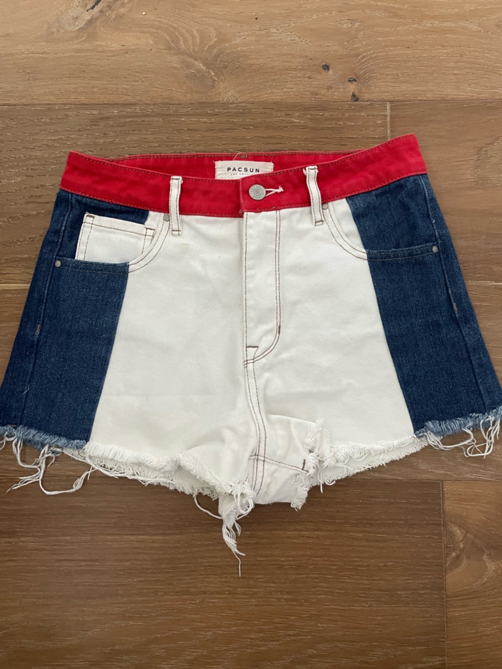 Pacsun high rise distressed color block shorts